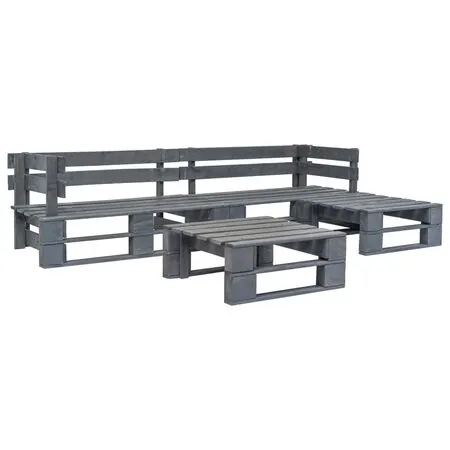  Set mobilier de grădină din paleți cu perne gri, 4 piese, lemn
