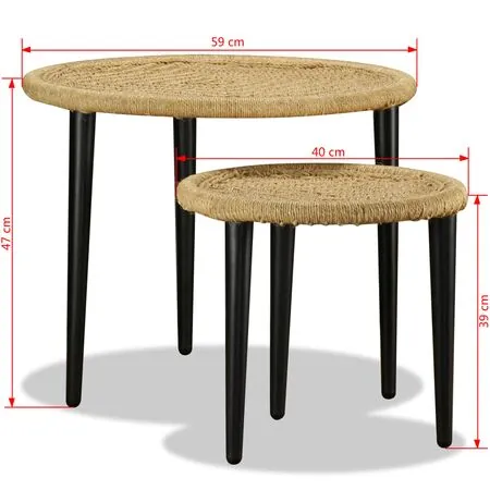  Set măsuțe de cafea, 2 piese, iută naturală