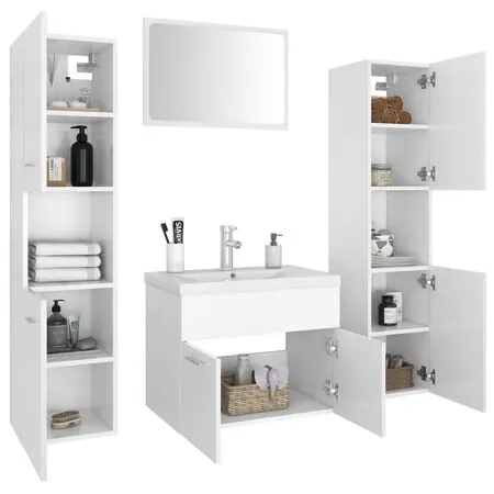  Set mobilier de baie, alb, lemn prelucrat