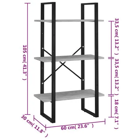  Raft de depozitare, gri beton, 60x30x105 cm, PAL 