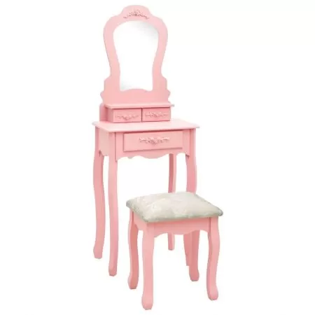  Set masă de toaletă cu taburet roz 50x59x136 cm lemn paulownia