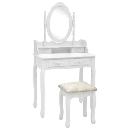  Set masă de toaletă cu taburet alb 75x69x140 cm lemn paulownia