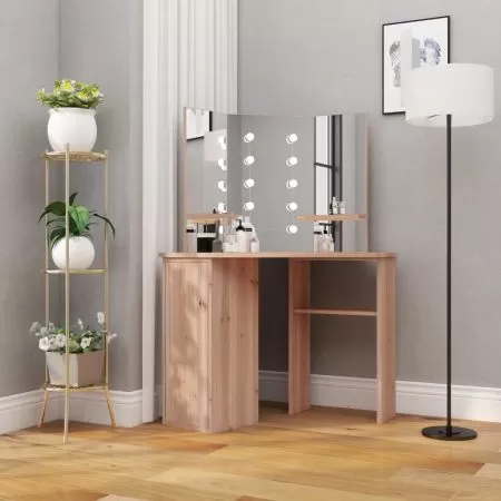  Masă de toaletă de colț cu LED, stejar, 111x54x141,5 cm