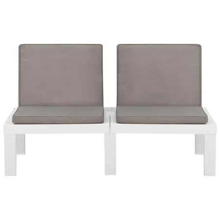  Set mobilier de grădină cu perne, 3 piese, alb, plastic