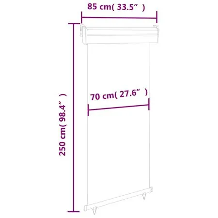  Copertină laterală de balcon, gri, 80 x 250 cm