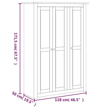  Șifonier cu 3 uși, gri, 118 x 50 x 171,5 cm, pin gama Panama