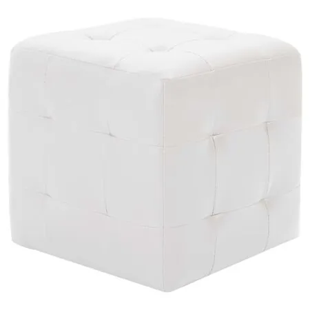  Taburet, 2 buc., alb, 30x30x30 cm, piele ecologică 