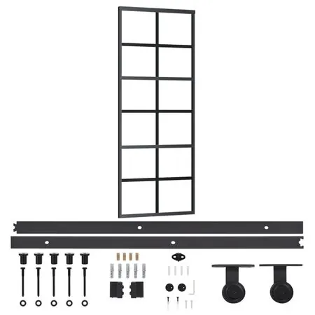  Ușă glisantă cu set feronerie, 76x205 cm, sticlă ESG/aluminiu