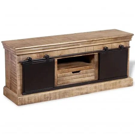  Comodă TV cu 2 uși glisante lemn de mango masiv 110x30x45 cm