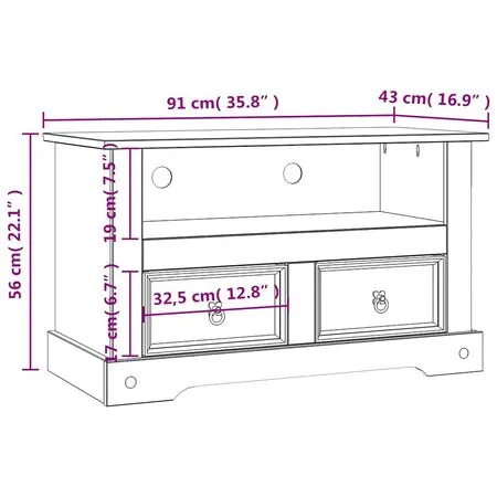  Comodă TV stil Corona din pin mexican 91 x 43 x 56 cm