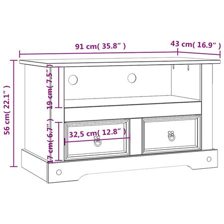  Comodă TV stil Corona din pin mexican 91 x 43 x 56 cm