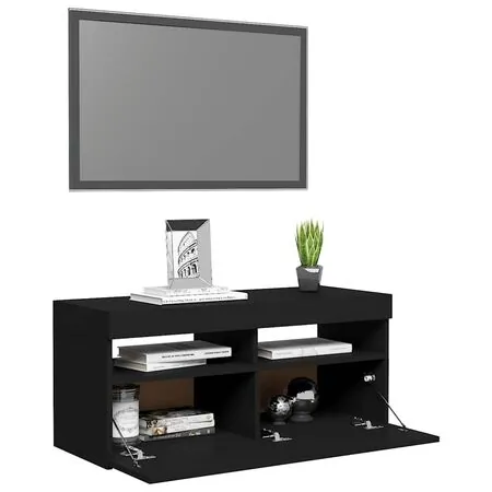  Comodă TV cu lumini LED, negru, 90x35x40 cm