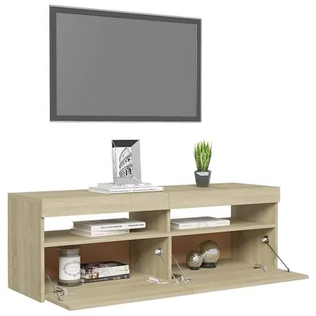 Comodă TV cu lumini LED, stejar Sonoma, 120x35x40 cm