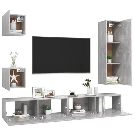  Set de dulapuri TV, 5 piese, gri beton, lemn prelucrat