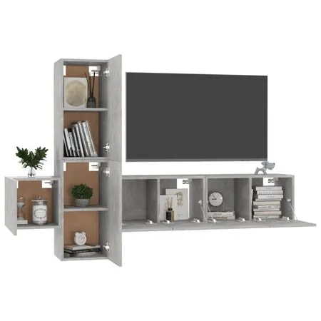  Set de dulapuri TV, 5 piese, gri beton, lemn prelucrat