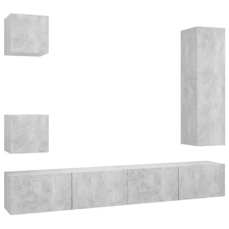  Set de dulapuri TV, 5 piese, gri beton, lemn prelucrat