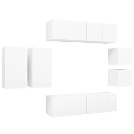  Set dulapuri TV, 8 piese, alb, lemn prelucrat