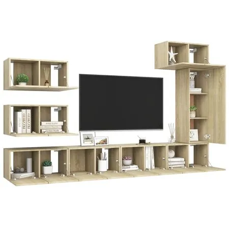  Set dulapuri TV, 8 piese, stejar sonoma, lemn prelucrat