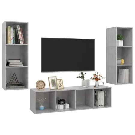  Set de dulapuri TV, 3 piese, gri beton, lemn prelucrat