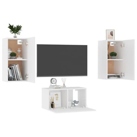  Set dulapuri TV, 3 piese, alb, lemn prelucrat