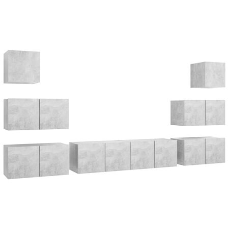  Set de dulapuri TV, 8 piese, gri beton, lemn prelucrat