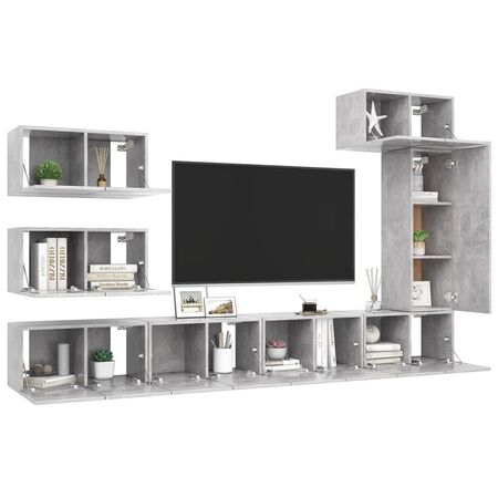  Set de dulapuri TV, 8 piese, gri beton, lemn prelucrat