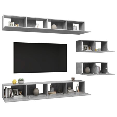  Set de dulapuri TV, 6 piese, gri beton, lemn prelucrat