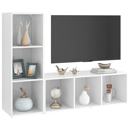  Dulapuri TV, 2 buc., alb, 107x35x37 cm, lemn prelucrat