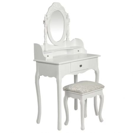 Masa de toaleta cu oglinda si taburet, alb, 75 x 40 x 76 cm