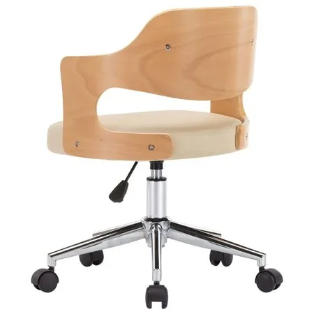  Scaune pivotante de masă, 2 buc., crem, lemn curbat & piele eco