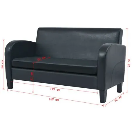  Canapea cu 2 locuri Piele artificială Negru