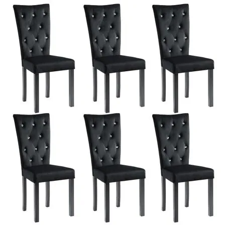   Scaune de sufragerie, 6 buc, negru, catifea