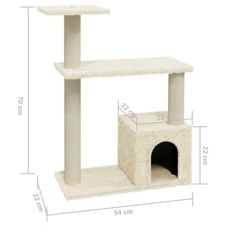  Ansamblu pisici cu stâlpi din funie de sisal, crem, 70 cm
