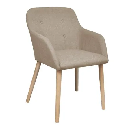  Scaune de bucătărie, 6 buc, bej, textil & lemn masiv de stejar 