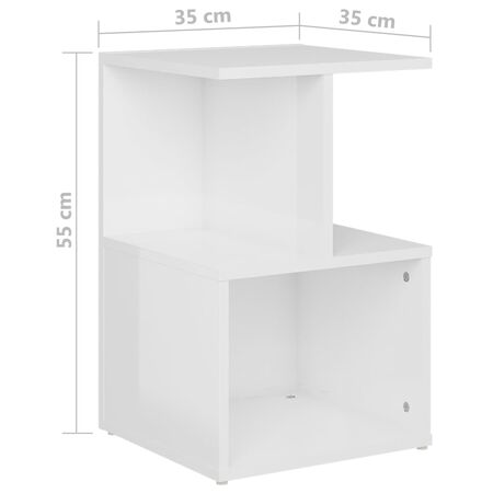  Noptiere, 2 buc., alb extra lucios, 35x35x55cm, lemn prelucrat