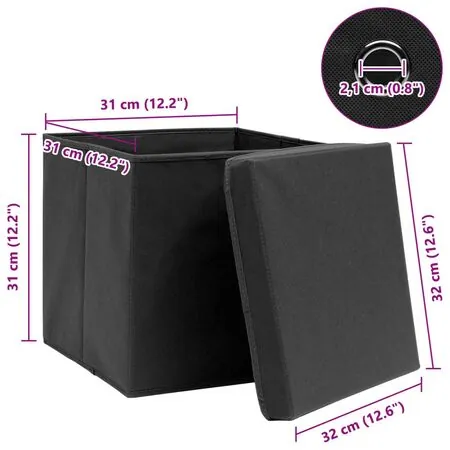  Cutii depozitare cu capace, 4 buc. negru, 32x32x32 cm, textil