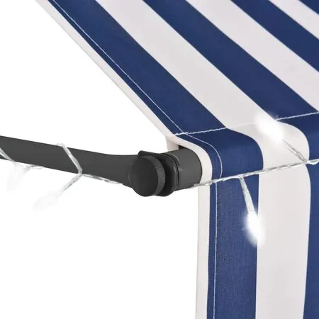  Copertină retractabilă manual cu LED, albastru & alb, 100 cm
