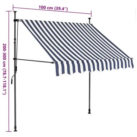  Copertină retractabilă manual cu LED, albastru & alb, 100 cm