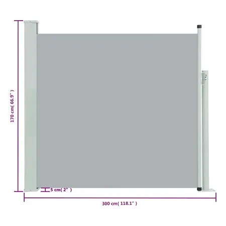  Copertină laterală retractabilă de terasă, gri, 170 x 300 cm