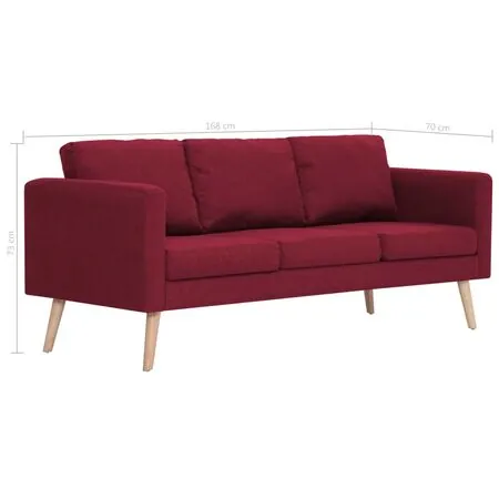  Canapea cu 3 locuri, roșu vin, material textil