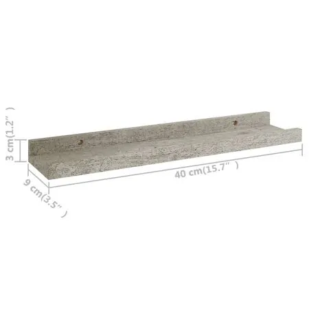  Rafturi de perete, 2 buc., gri beton, 40x9x3 cm