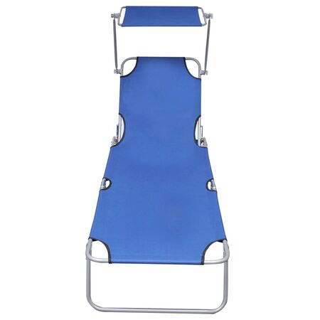  Șezlong pliabil cu copertină, albastru, aluminiu