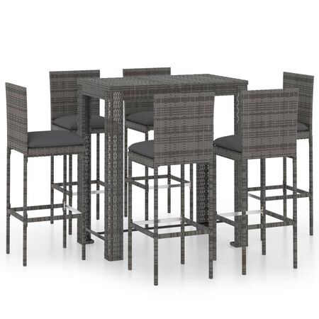  Set mobilier bar de grădină cu perne, 7 piese, gri, poliratan
