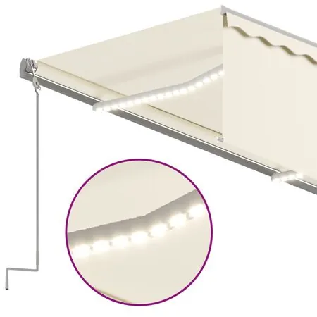  Copertină automată cu stor&LED&senzor vânt crem 3,5x2,5 m