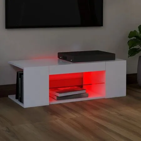  Comodă TV cu lumini LED, alb, 90x39x30 cm