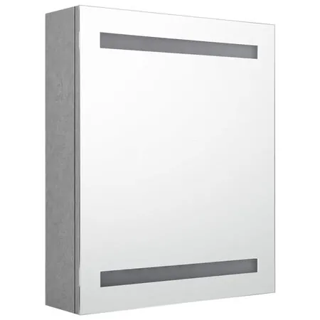 Dulap de baie cu oglindă și LED, gri beton, 50x14x60 cm