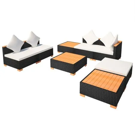  Set mobilier de grădină cu perne, 8 piese, negru, poliratan