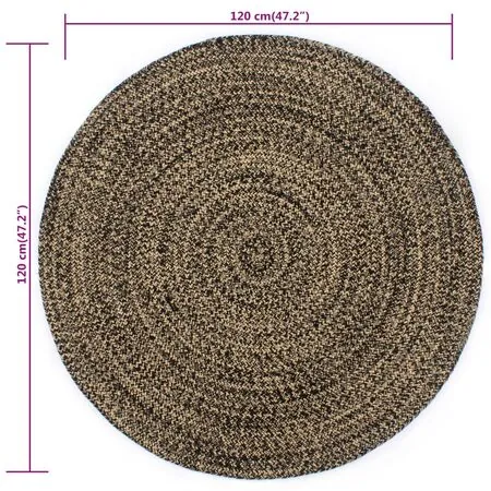  Covor manual, negru și natural, 120 cm, iută
