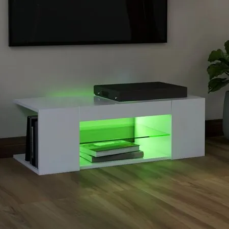  Comodă TV cu lumini LED, alb, 90x39x30 cm