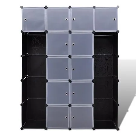  Dulap modular 14 compartimente alb și negru 37 x 146 x 180,5 cm